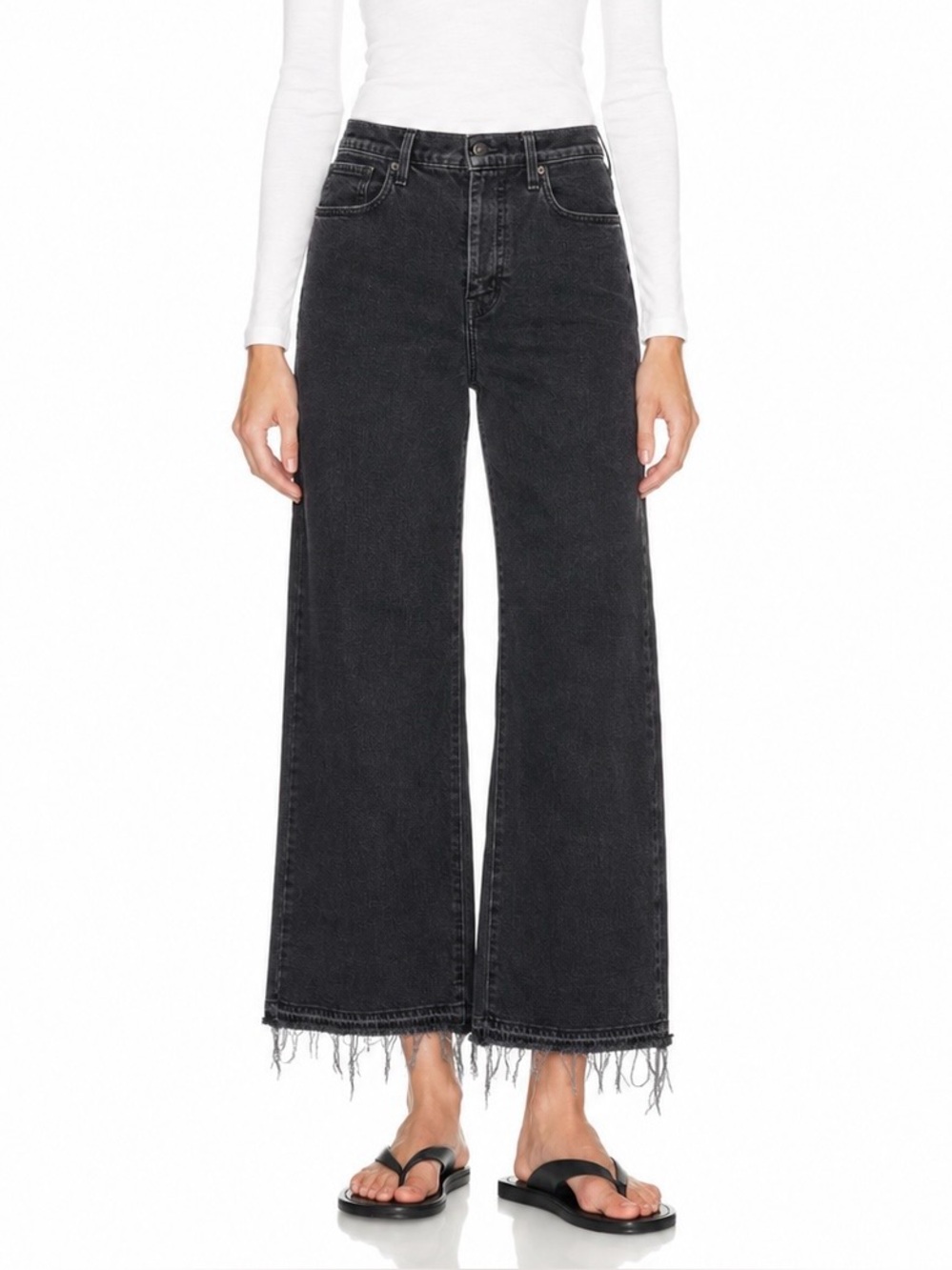 Levi's Gray Mile High Wide Leg w Frayed Hem Cropped Jeans Size 30 Grunge Rocker